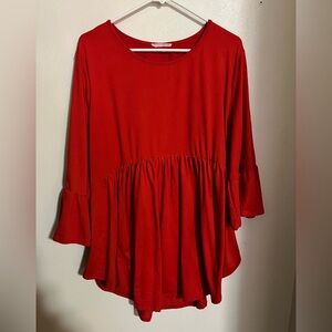 REBORN J Classic Peplum Babydoll Blouse with Bell Sleeves Red Women's‎ Size 2XL